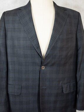 GORGEOUS J. Press Dark Gray, Black and Blue Plaid Wool Sport Coat Canada 42R